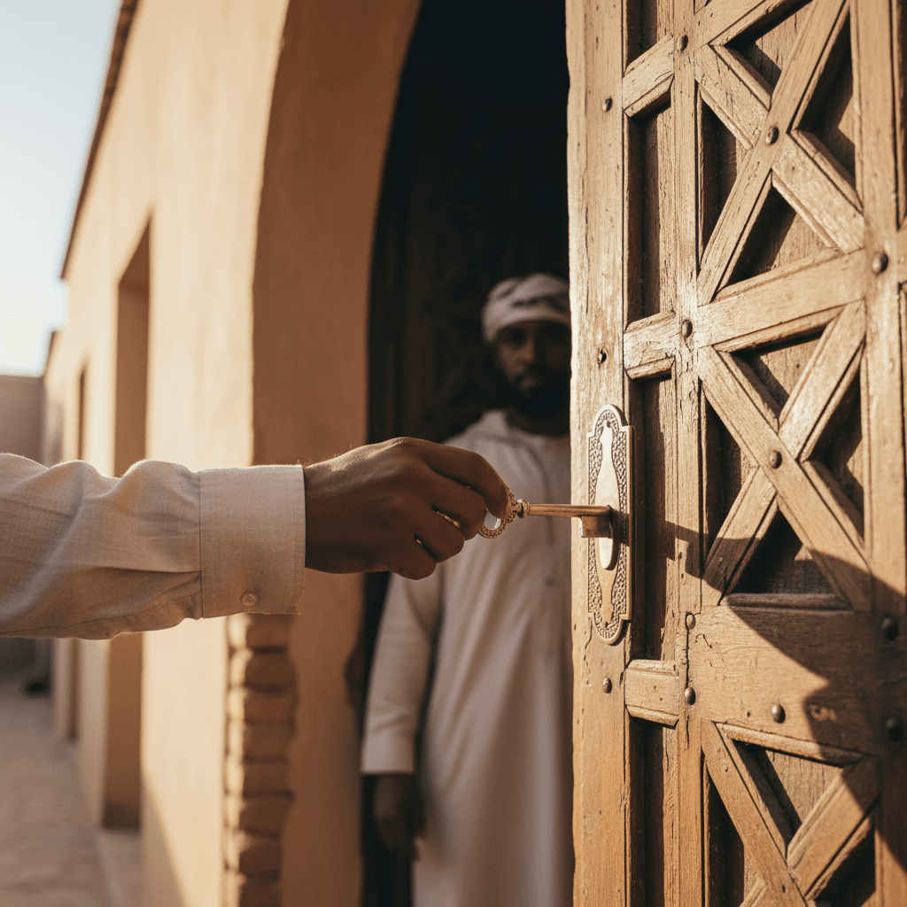 يد وكيل عقاري تفتح بابًا بمفتاح